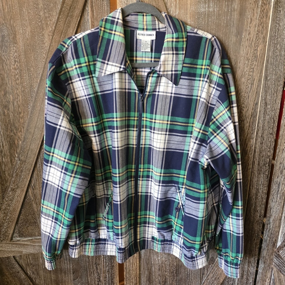 Alfred Dunner Jacket Women's Size 18 Green Navy White Plaid Full Zip Pockets